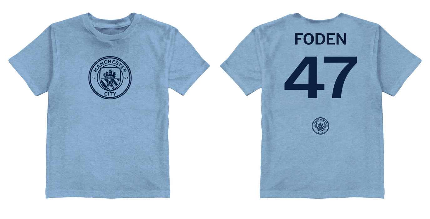 Manchester City Impressions Artwork Light Blue Youth Cotton T-Shirt - Vive La Fête - Online Apparel Store