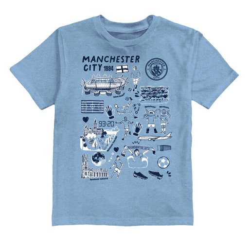 Manchester City Impressions Artwork Boys Light Blue Cotton Short Sleeve Tee