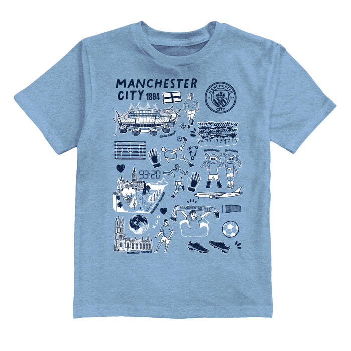Manchester City Impressions Artwork Boys Light Blue Cotton Short Sleeve Tee
