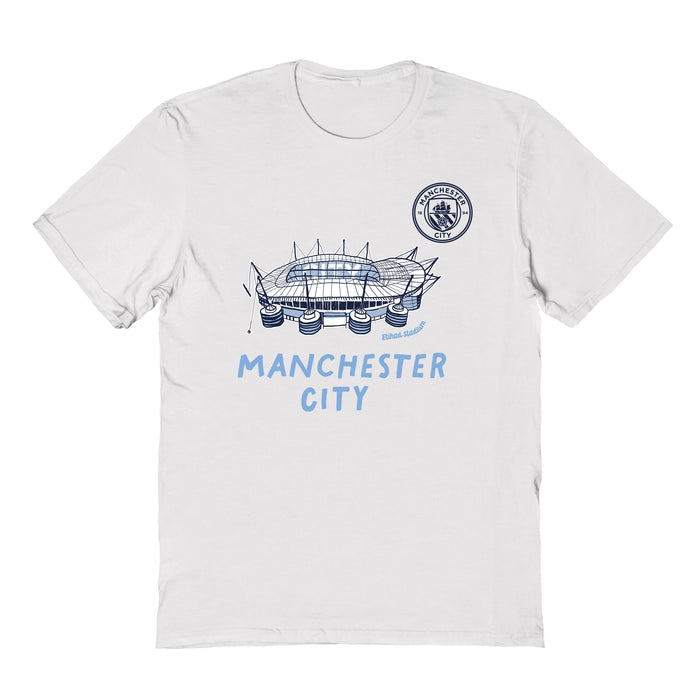 Manchester City Impressions Artwork White Youth Cotton T-Shirt