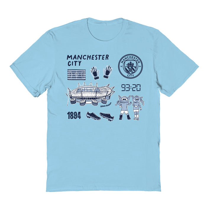 Manchester City Impressions Artwork Light Blue Youth Cotton T-Shirt