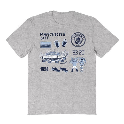 Manchester City Impressions Artwork Grey Youth Cotton T-Shirt