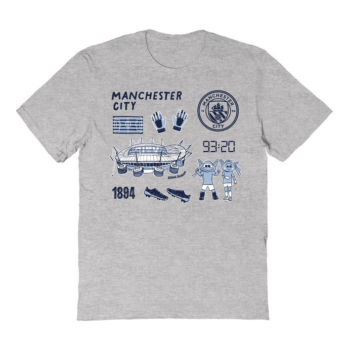 Manchester City Impressions Artwork Grey Youth Cotton T-Shirt