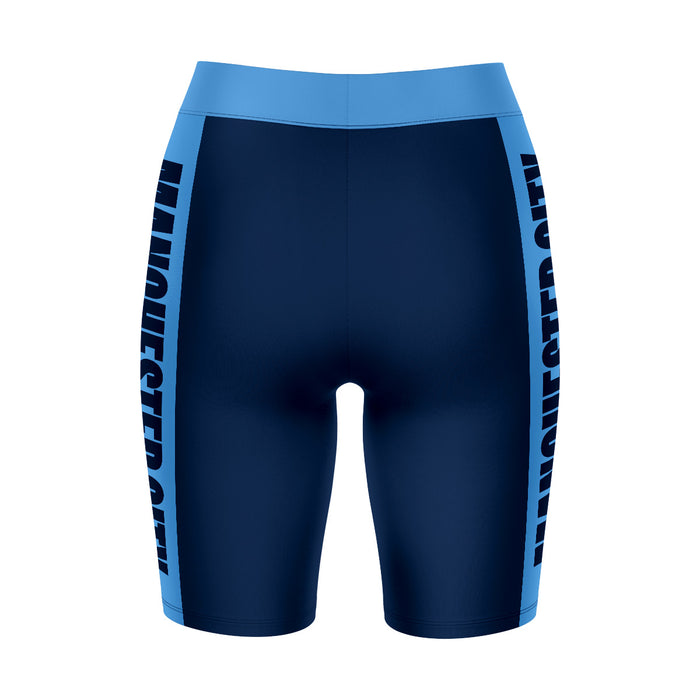 Manchester City Logo on Waistband and Light Blue Stripes Black Women Bike Short 9 Inseam - Vive La Fête - Online Apparel Store