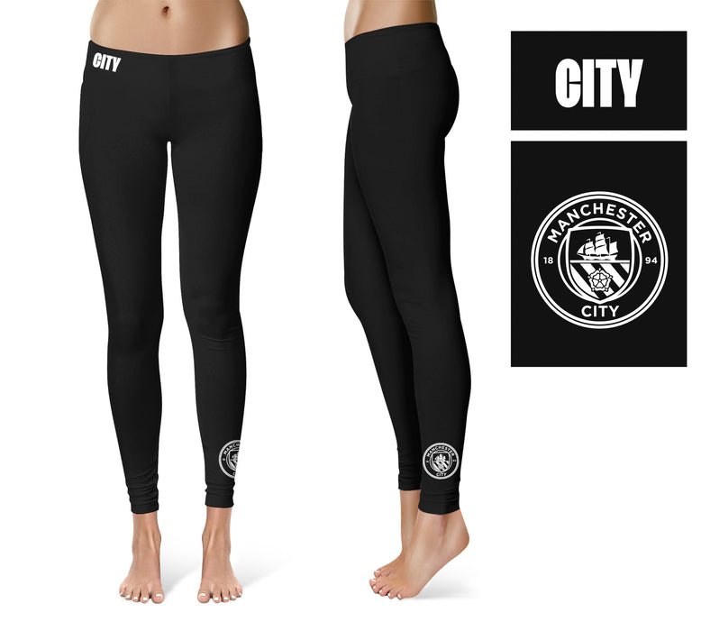 Manchester City Logo at Ankle Women Black Yoga Leggings 2.5 Waist Tights" - Vive La Fête - Online Apparel Store