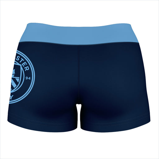 Manchester City Logo on Thigh and Waistband Blue & Light Blue Women Yoga Booty Workout Shorts 3.75 Inseam" - Vive La Fête - Online Apparel Store