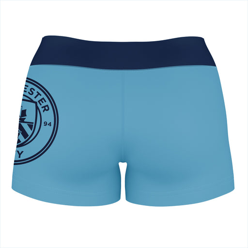 Manchester City Logo on Thigh & Waistband Black & Navy Women Yoga Booty Workout Shorts 3.75 Inseam" - Vive La Fête - Online Apparel Store