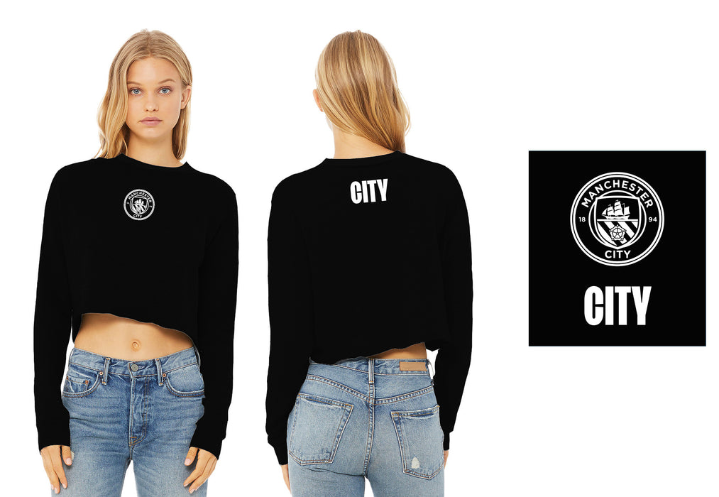Manchester City Women Black Cropped Crew Neck With Color Block - Vive La Fête - Online Apparel Store