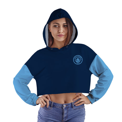 Manchester City Women Blue Cropped Hoodie With Color Block Desing