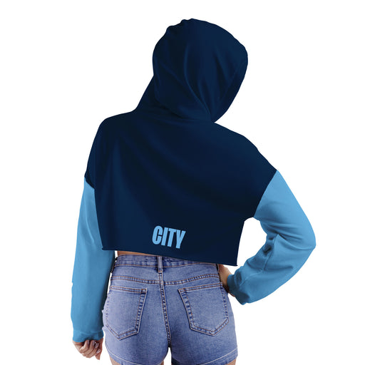Manchester City Women Blue Cropped Hoodie With Color Block Desing - Vive La Fête - Online Apparel Store
