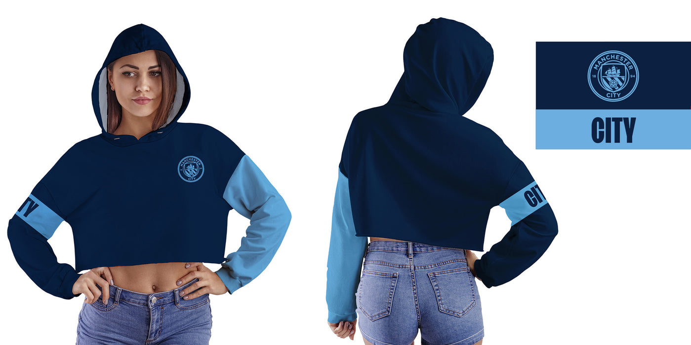 Manchester City Women Blue Cropped Hoodie With Color Block Desing - Vive La Fête - Online Apparel Store