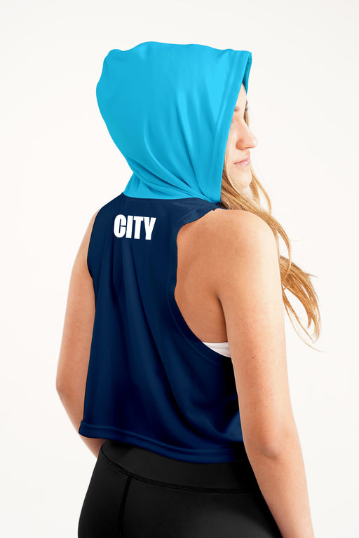 Manchester City Women Blue Sleeveless Croptop Hoodie  With Color Block Desing V2 - Vive La Fête - Online Apparel Store