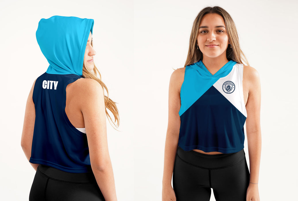 Manchester City Women Blue Sleeveless Croptop Hoodie  With Color Block Desing V2 - Vive La Fête - Online Apparel Store