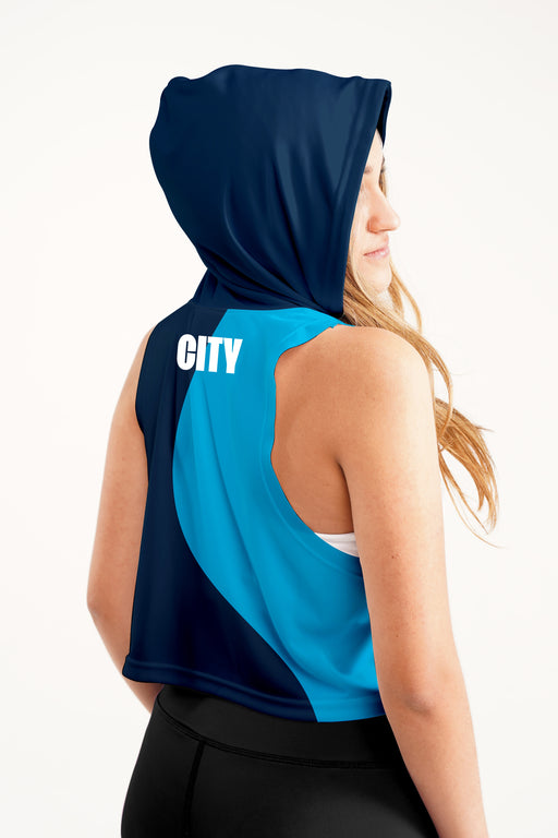 Manchester City Women Blue Sleeveless Croptop Hoodie  With Color Block Desing V2 - Vive La Fête - Online Apparel Store