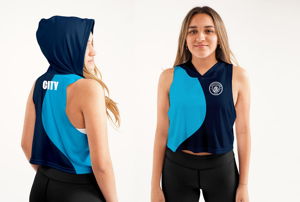 Manchester City Women Blue Sleeveless Croptop Hoodie  With Color Block Desing V2 - Vive La Fête - Online Apparel Store