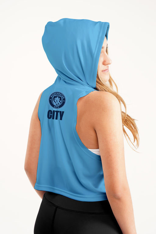 Manchester City Women Light Blue Sleeveless Croptop Hoodie  With Color Block Desing V2 - Vive La Fête - Online Apparel Store