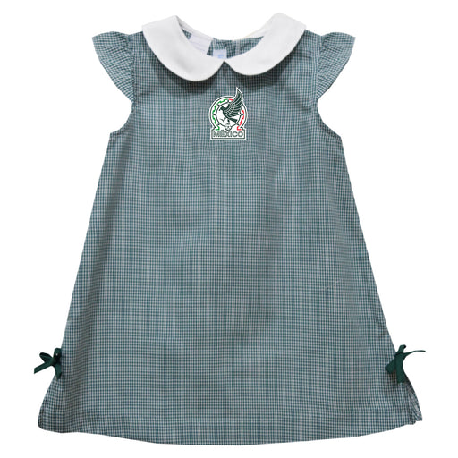 Girls Infant Vive La Fete Green Mexico National Team Mini Check Pattern A-Line Dress