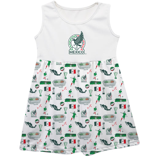 Mexico National Soccer Team Girls Repeat Print Impressions White Sleeveless Tank Dress