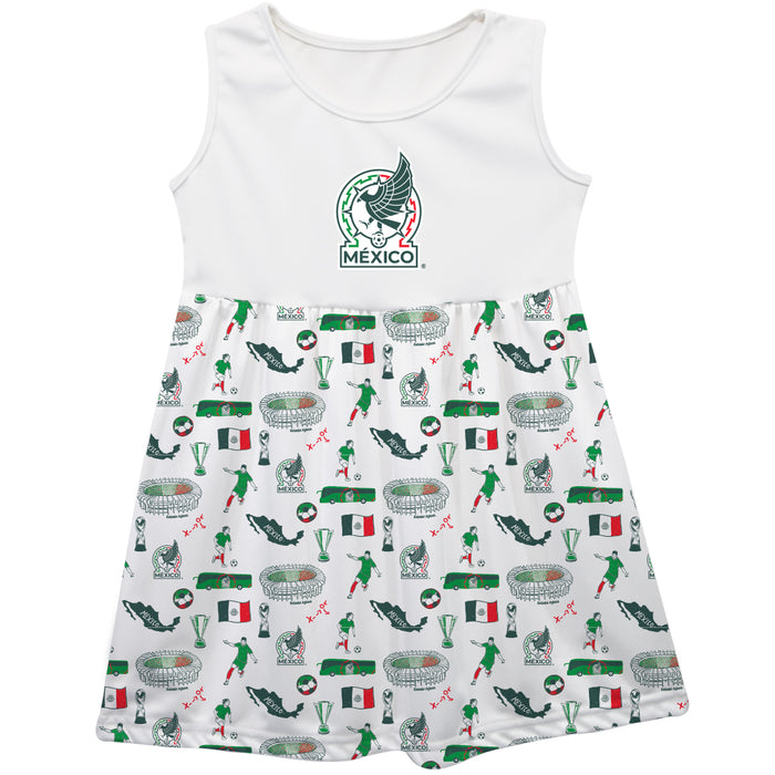 Mexico National Soccer Team Girls Repeat Print Impressions White Sleeveless Tank Dress