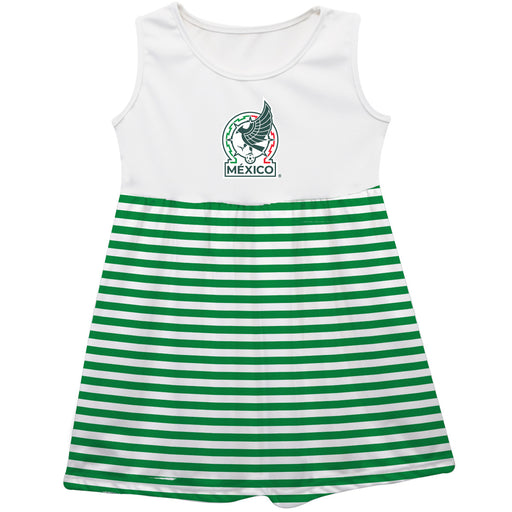 Mexico National Soccer Team Girls White Sleeveless Tank Dress Green Stripes on Skirt