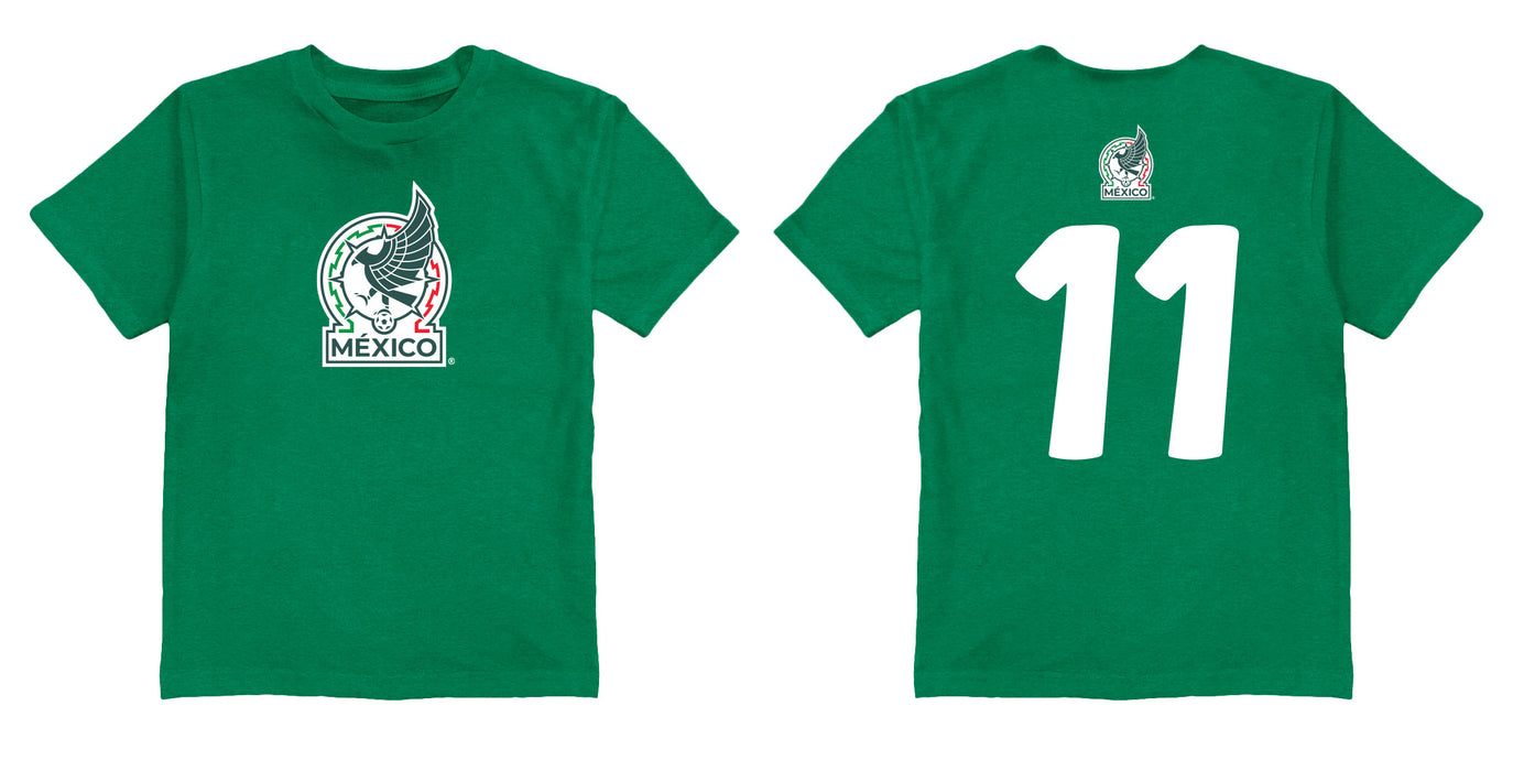 Mexico National Soccer Team Impressions Artwork Green Youth Cotton T-Shirt - Vive La Fête - Online Apparel Store