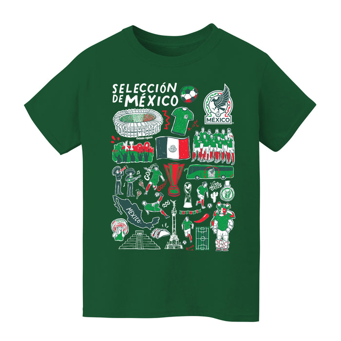 Mexico National Soccer Team Impressions Artwork Boys Green Cotton Short Sleeve Tee