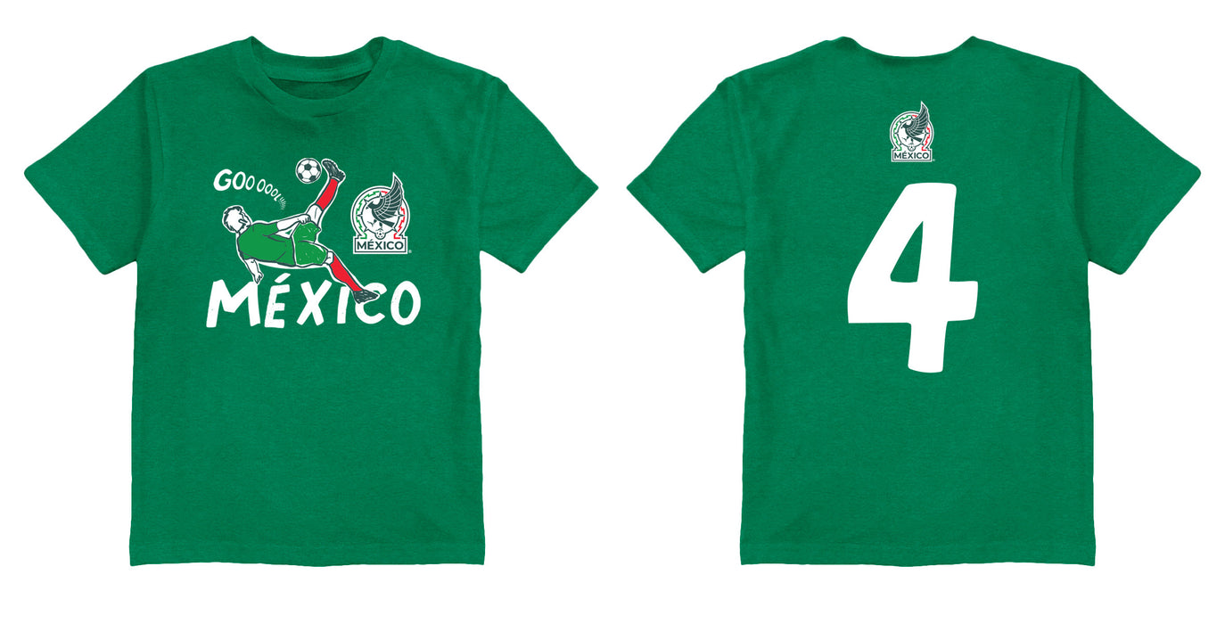 Mexico National Soccer Team Impressions Artwork Green Youth Cotton T-Shirt - Vive La Fête - Online Apparel Store
