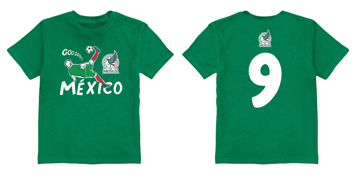 Mexico National Soccer Team Impressions Artwork Green Youth Cotton T-Shirt - Vive La Fête - Online Apparel Store