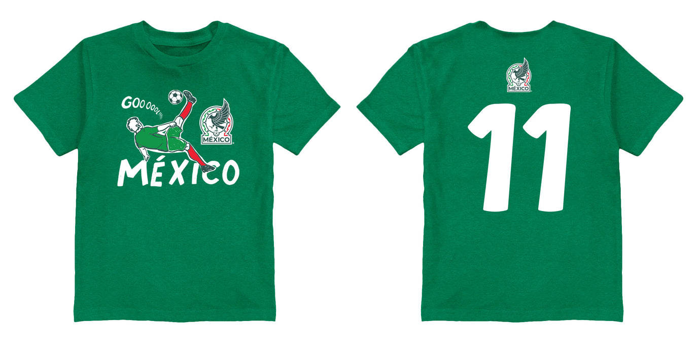 Mexico National Soccer Team Impressions Artwork Green Youth Cotton T-Shirt - Vive La Fête - Online Apparel Store