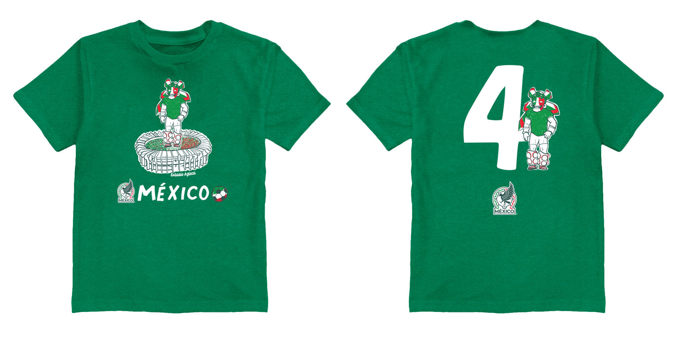 Mexico National Soccer Team Impressions Artwork Green Youth Cotton T-Shirt - Vive La Fête - Online Apparel Store