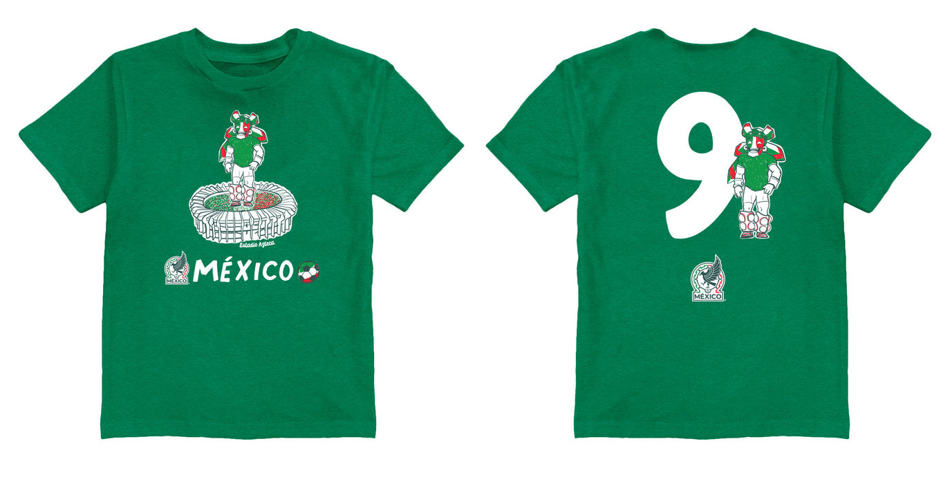 Mexico National Soccer Team Impressions Artwork Green Youth Cotton T-Shirt - Vive La Fête - Online Apparel Store