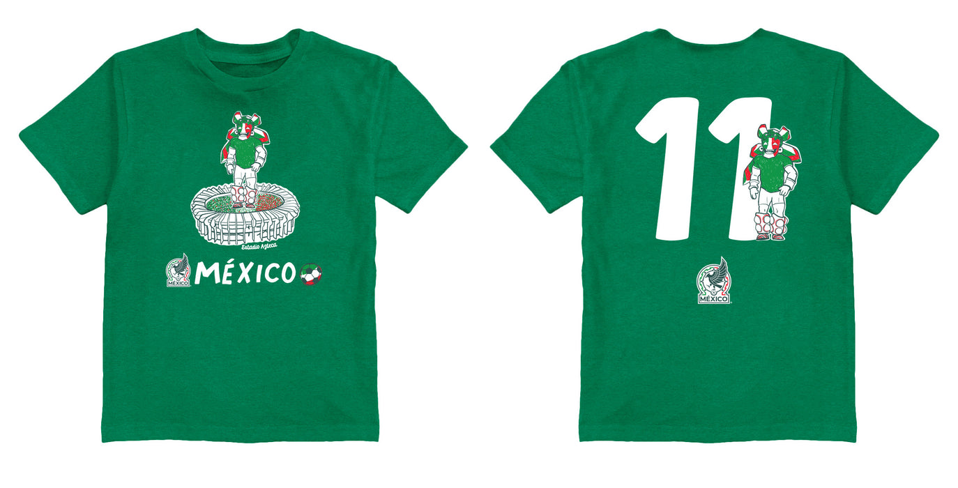 Mexico National Soccer Team Impressions Artwork Green Youth Cotton T-Shirt - Vive La Fête - Online Apparel Store