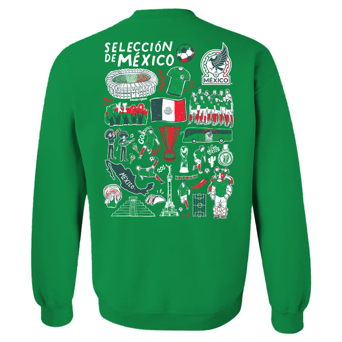 Mexico National Soccer Team Impressions Artwork Women Cotton Fleece Long Sleeve Crew Neck - Vive La Fête - Online Apparel Store