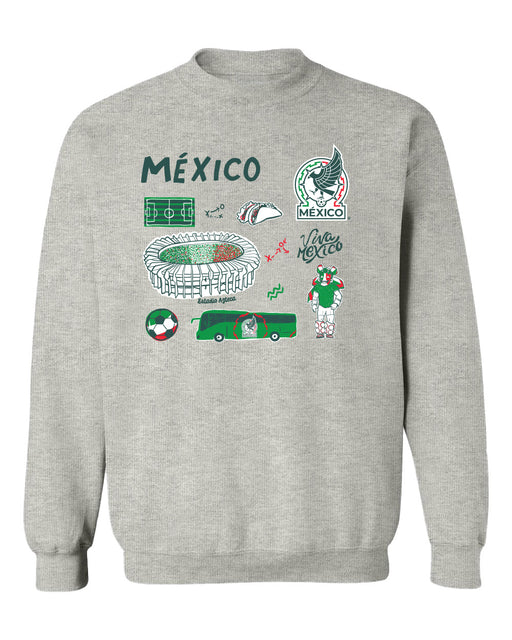 Mexico National Soccer Team Womens Grey Cotton Crewneck Pullover Sweatshirt