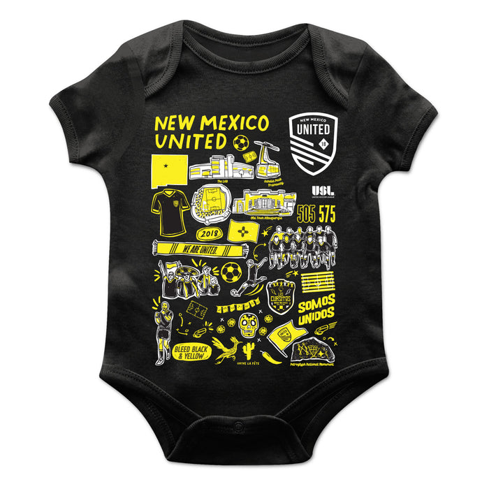 New Mexico United Cotton Short Sleeve Bodysuit Black Impressions Artwork
