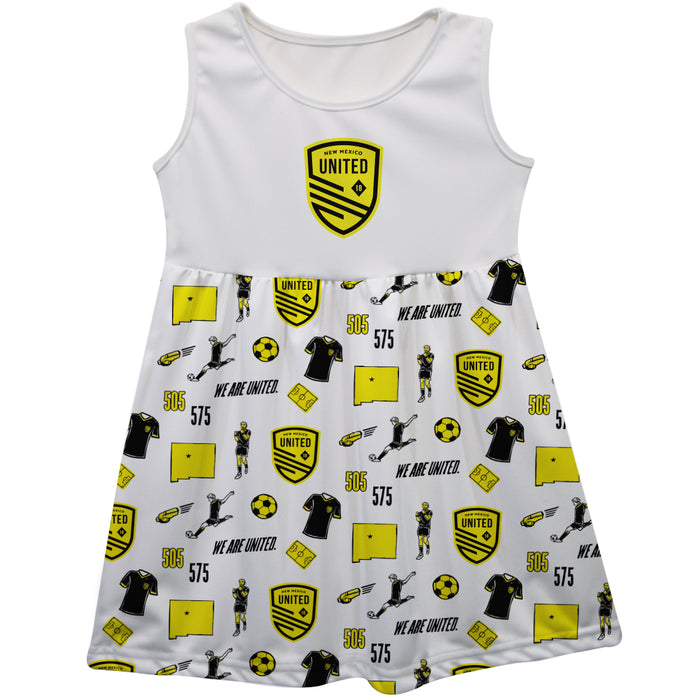 New Mexico United Repeat Print Impressions White Sleeveless Tank Dress