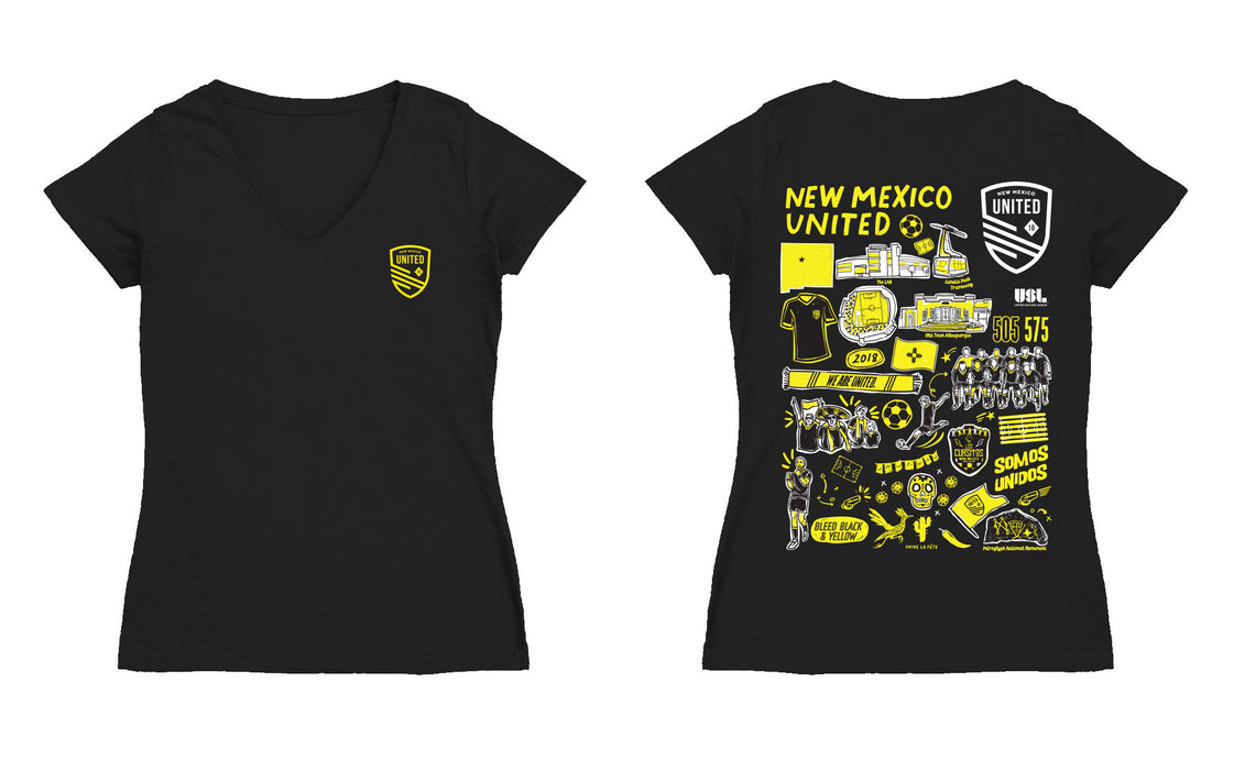 New Mexico United Women's V-neck Fitted Black Cotton T-Shirt - Vive La Fête - Online Apparel Store