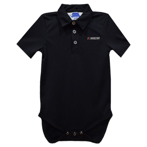Nascar Embroidered Black Solid Knit Polo Bodysuit