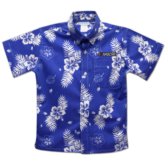 NASCAR Vive La Fete Hawaiian Print Button-Down Shirt - Blue