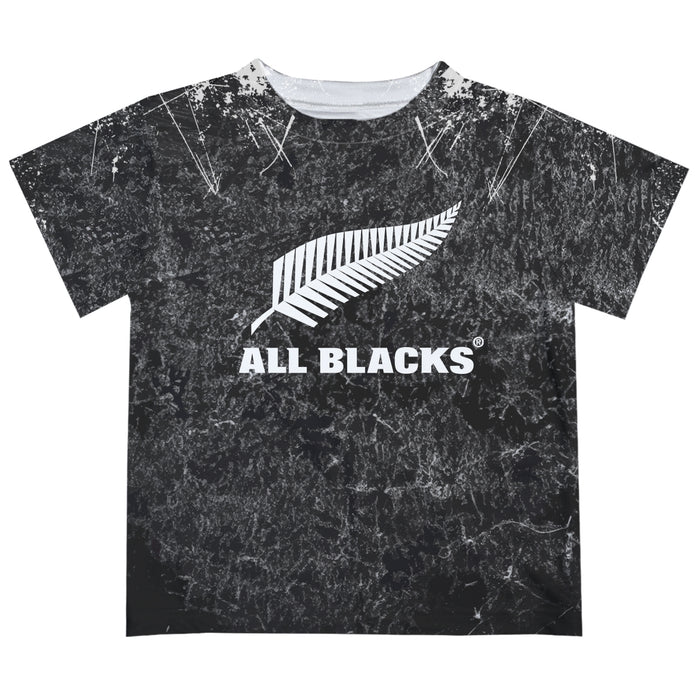 New Zealand Rugby Boys Game Day Black Color Block Abstract Short Sleeve Tee