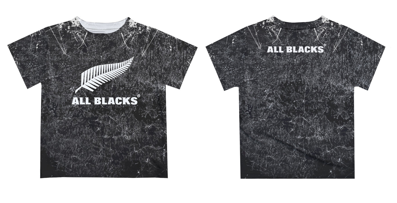 New Zealand Rugby Boys Game Day Black Color Block Abstract Short Sleeve Tee