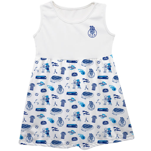 FC Porto Girls Repeat Print Impressions White Sleeveless Tank Dress