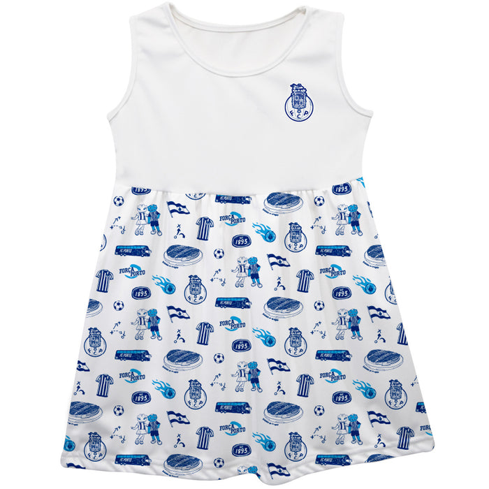 FC Porto Girls Repeat Print Impressions White Sleeveless Tank Dress