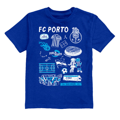FC Porto Impressions Artwork Boys Royal Cotton Short Sleeve Tee