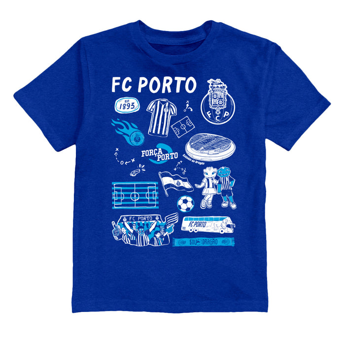 FC Porto Impressions Artwork Boys Royal Cotton Short Sleeve Tee