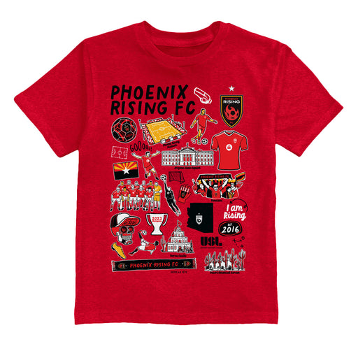 Phoenix Rising FC Impressions Artwork Red Youth Cotton T-Shirt