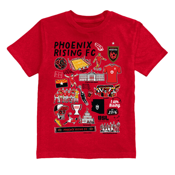 Phoenix Rising FC Impressions Artwork Red Youth Cotton T-Shirt