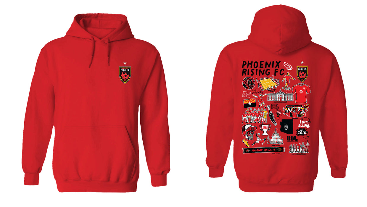 Phoenix Rising FC Women's Red Pullover Cotton Hoodie - Vive La Fête - Online Apparel Store