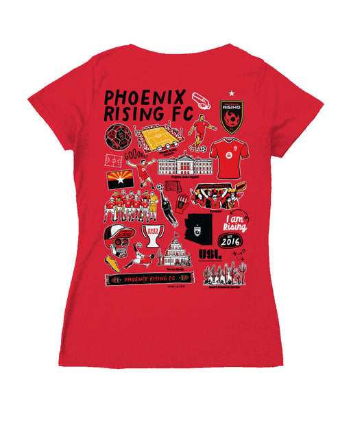 Phoenix Rising FC Women's V-neck Fitted Red Cotton T-Shirt - Vive La Fête - Online Apparel Store