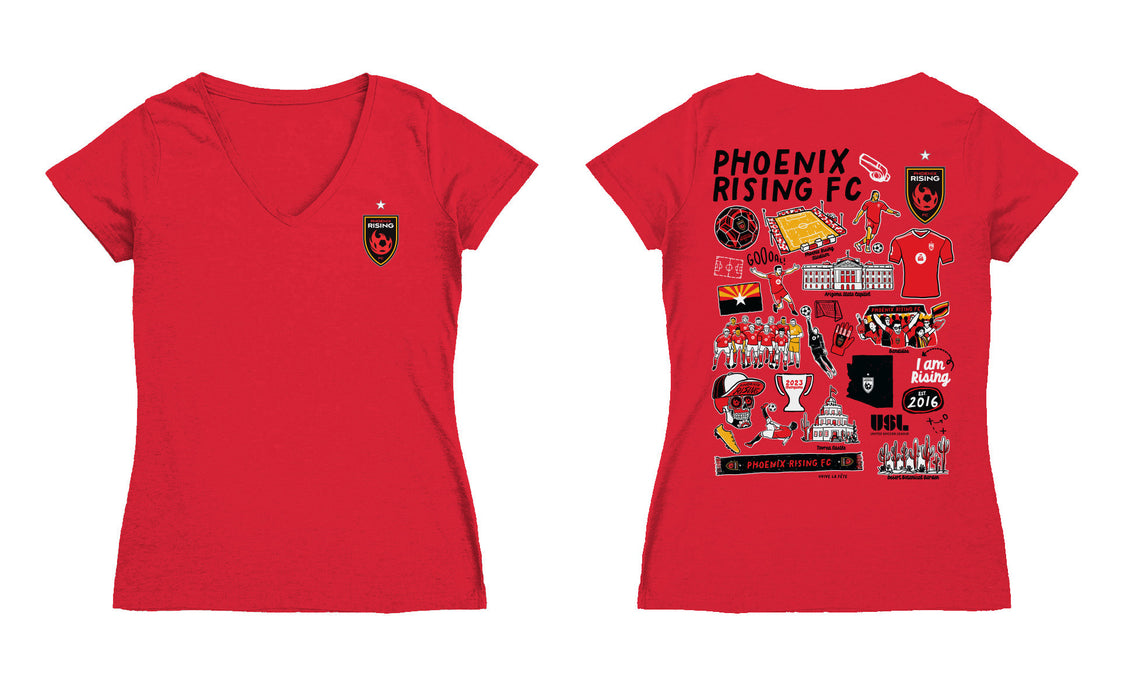 Phoenix Rising FC Women's V-neck Fitted Red Cotton T-Shirt - Vive La Fête - Online Apparel Store